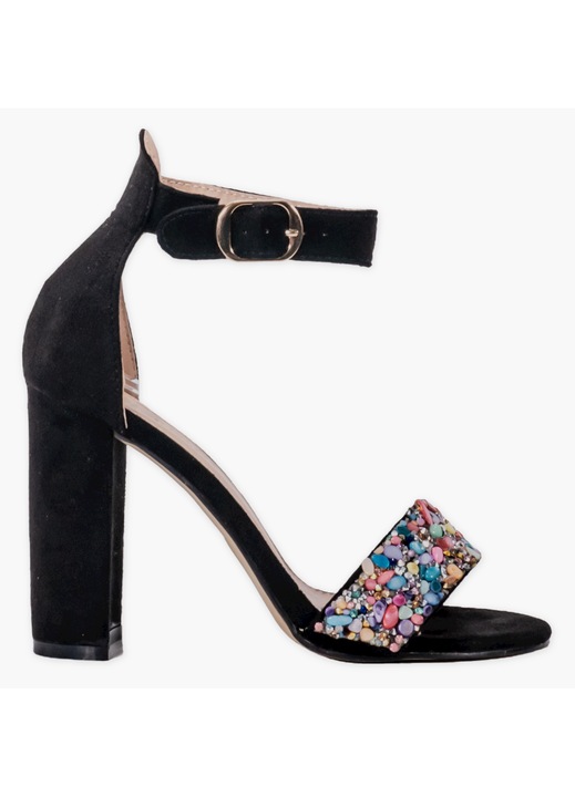 Sandale dama cu toc, Moda Stil, July, Piele intoarsa, Negru
