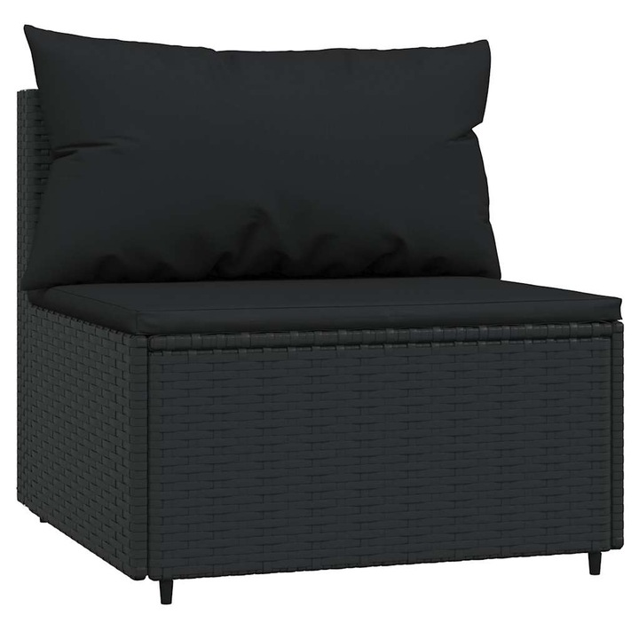 Canapea de mijloc cu perna de gradina vidaXL, negru, poliratan, 63 x 63 x 57,5 cm