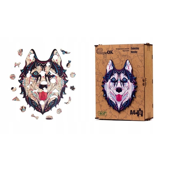 Fa puzzle, ECO, Husky kutyamodell, 73 db, 6+ év, 21 cm x 15 cm x 7 cm, Többszínű