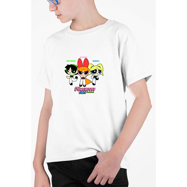 Tricou personalizat pentru copii cu imprimeu, Desene - Powerpuff girls, Alb, 146 cm, 10 ani