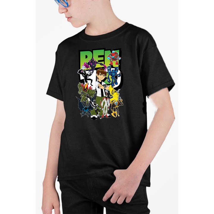 Tricou personalizat pentru copii cu imprimeu, Desene - Ben 10, Negru, 146 cm, 10 ani