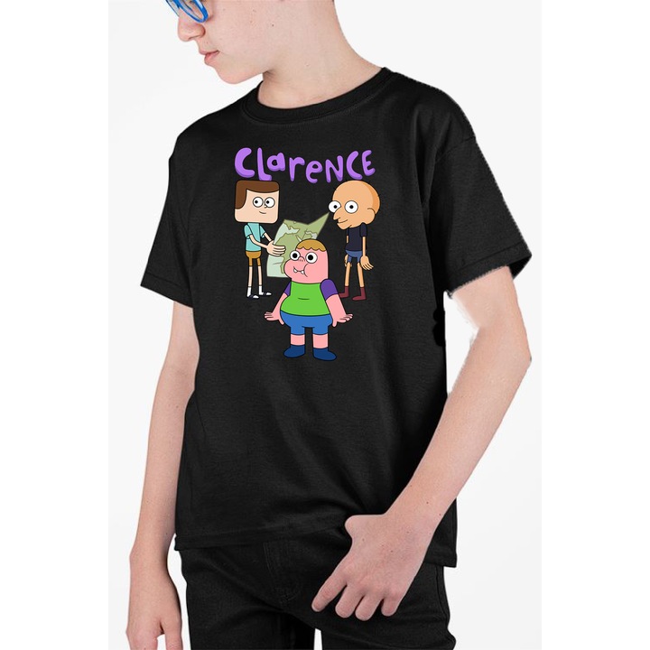 Tricou personalizat pentru copii cu imprimeu, Desene - Clarence, Negru, 134 cm, 8 ani