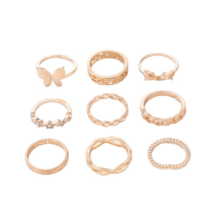 Set 9 inele, aurii, cu pietre, Malinda C23, Pursehuit