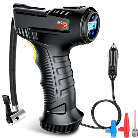 Mini Compresor Auto Portabil Tip Pistol, Linomag®, Cablu 3m, 10 BAR / 150 PSI, Display Digital, Lampa LED