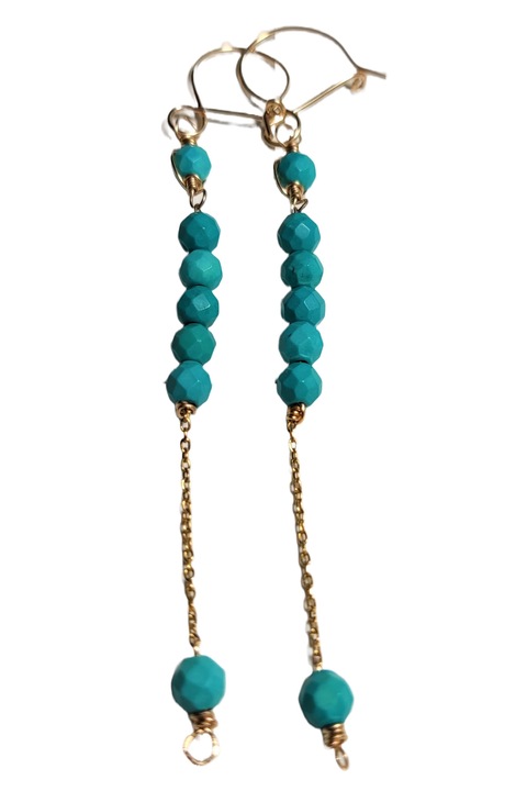 Обеци, Тюркоазен хаолит, Златист метал, 7 см