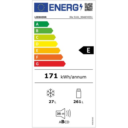 Frigider Incorporabil cu o usa Liebherr IRe 5101, 287 l, H 178.8 cm, EasyFresh, Touch Display, Clasa E, H 177.2 cm, Alb