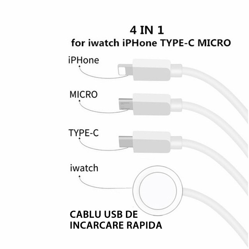 Кабел за данни четири в едно за мобилен телефон, USB Type-C порт Кабел ...