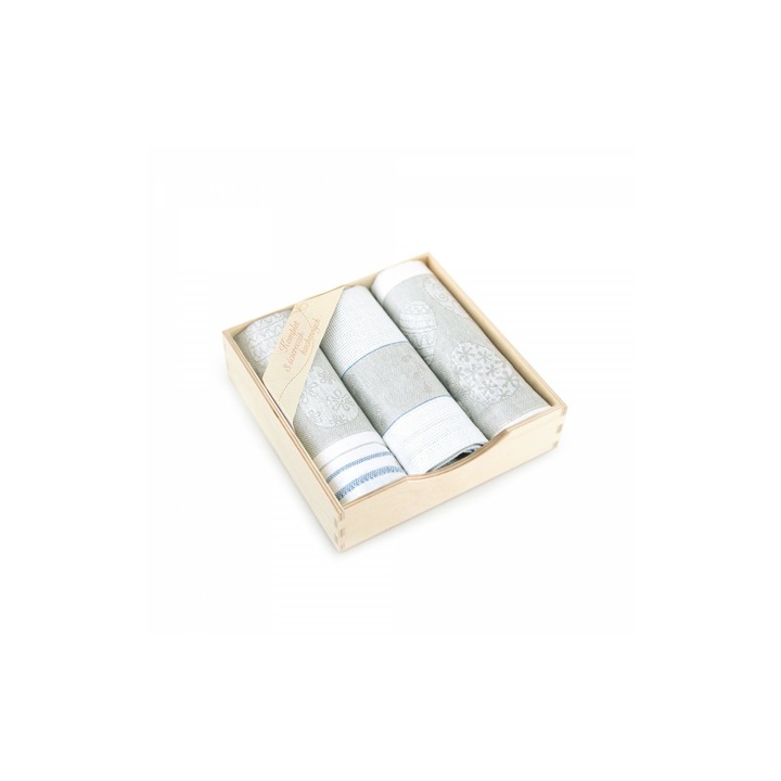 Комплект 3 великденски кърпи, Zwoltex, Памук, 50x70 см, Бяло/Сиво