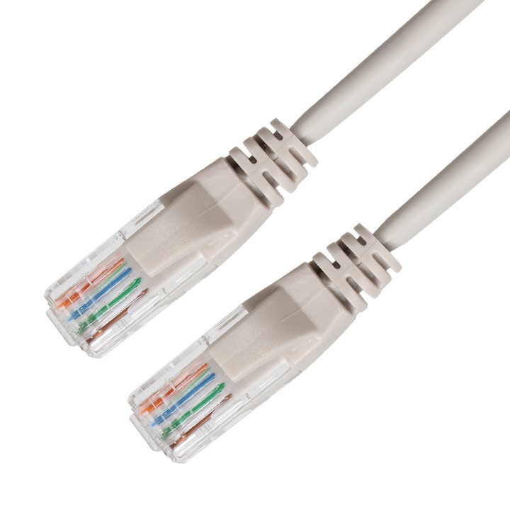 Кабел VCom NP512B, За Лан мрежа, 30м., Екраниран, LAN UTP CAT-5e Сив ...