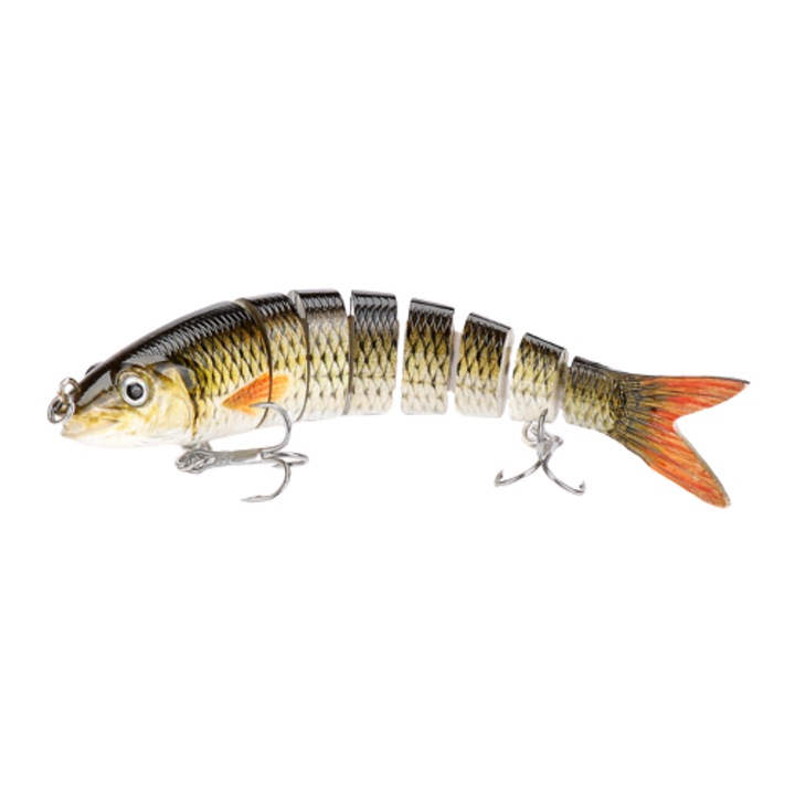 Vobler articulat cu 8 segmenti FISHINGBOX pentru pescuitul la spinning - imita perfect miscarile unui peste real, pentru a prinde stiuca, somn sau pastrav intr-un mod eficient, 14cm 23g model 5