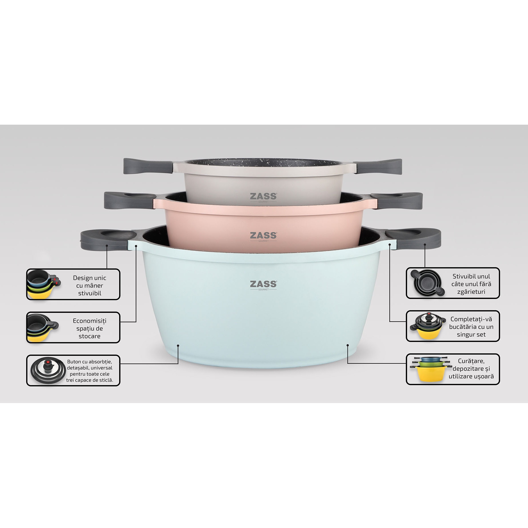 ACPOLESS RICE FORCE ３点セット Set 3 oale antiaderente din aluminiu turnat sub presiune Zass