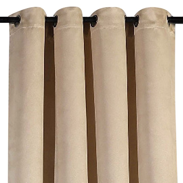 Dekoratív Függöny, Dombornyomott Mintás, Gyűrűs, Poliészter, Bézs, 140x260 cm, MYONNA IT & E- COMMERCE ®