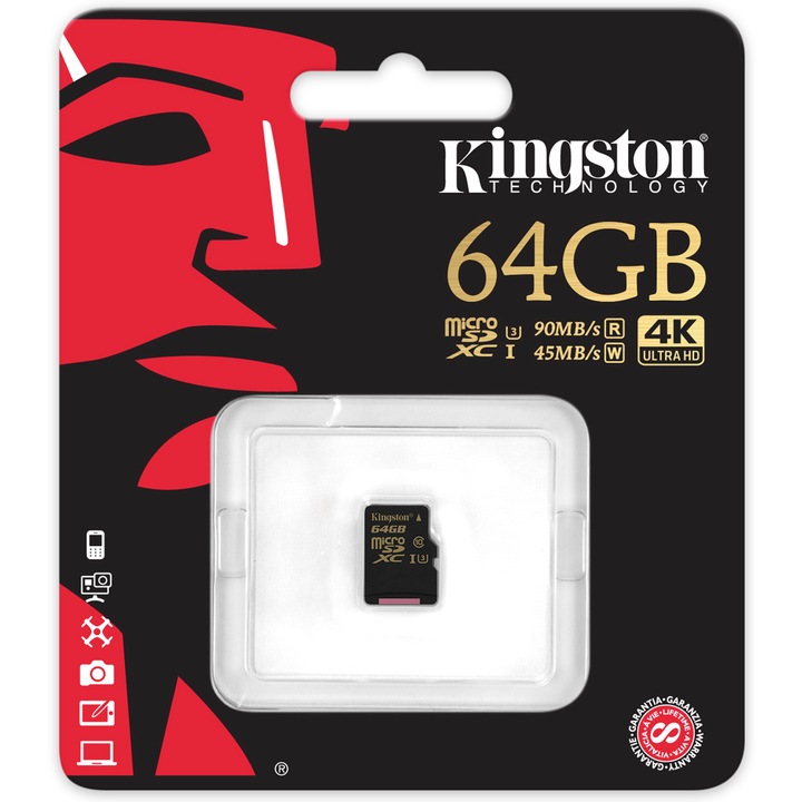 Card de memorie Kingston microSDXC, 64GB, Class U3 UHS-I