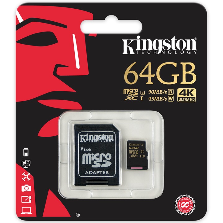 Card de memorie Kingston microSDXC, 64GB, Class U3 UHS-I + Adaptor SD