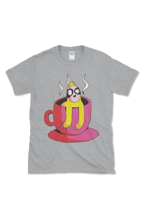 Tricou Barbati, Imprimescu, Sloth On Coffee, Gri, S