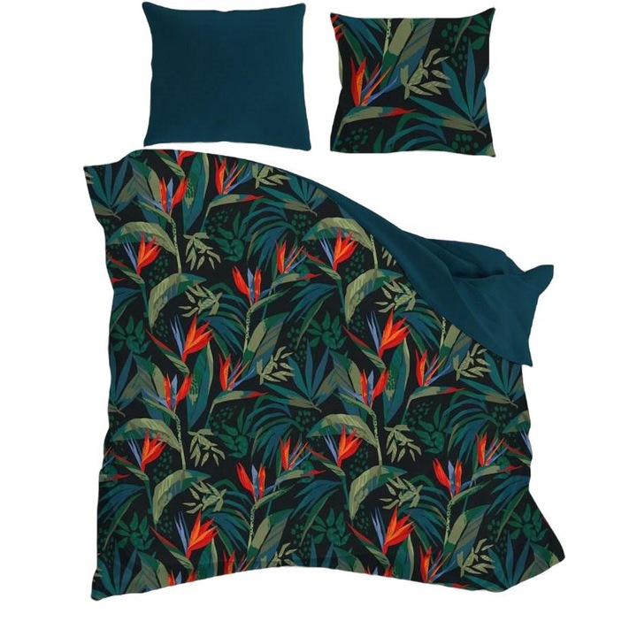 Elegáns ágynemű 023, Faro, szatén pamut, 160x200 cm, zöld/piros
