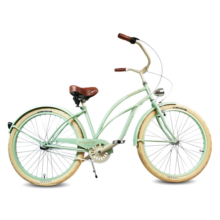Bicicleta pentru dama, Model city bike beach cruiser, Roti de 26 inch, Frane tip V, Rosu, retro, Alb, Verde, menta, shimano nexus 3, confortabil, ghidon larg, sa larga, RoyalBi
