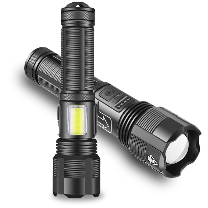 Тактически LED фенер, ROSFIX, 6 режима, Мултифункционален, Черен