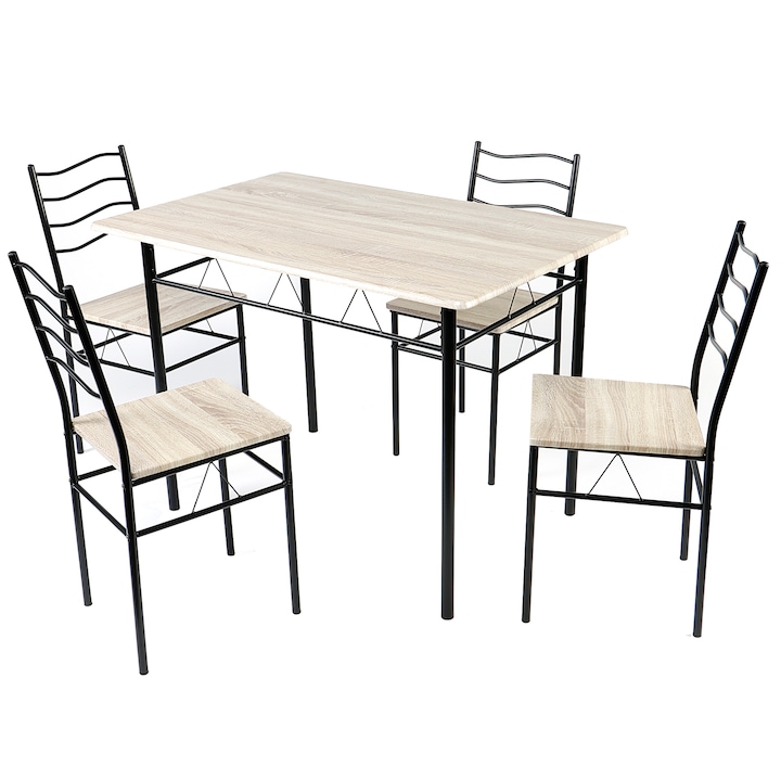 Set masa + 4 scaune bucatarie Kring Prague, cadru metal, 110x70x75 cm, Ferrara/Negru