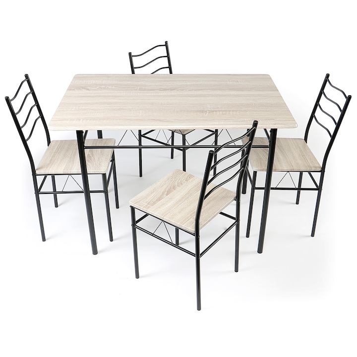 Kring Prague Étkező garnitúra: Asztal + 4 szék, 110 x 70 x 75 cm, Fekete/Ferrara
