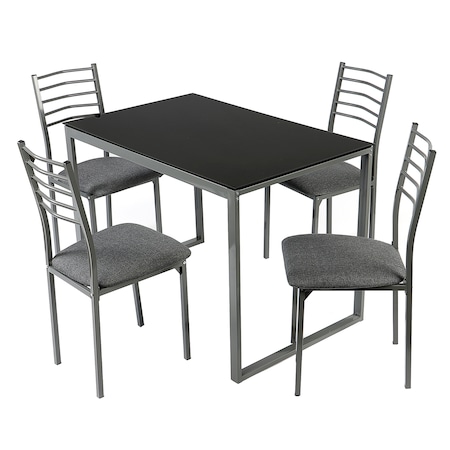 Set masa si 4 scaune bucatarie Kring London, scaune tapitate, 110x70x75 cm, Negru