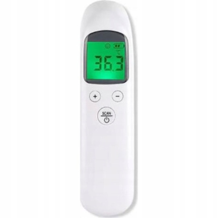 Termometru medical infrarosu fara contact, Rosfix, Statie meteo, Alb/Verde