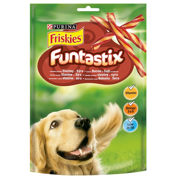 Friskies Funtastix Ízletes bacon és sajt ízesítésű kutya jutalomfalat, 175g