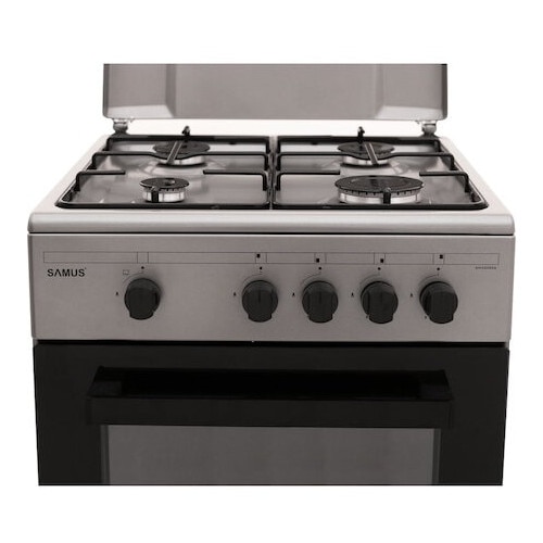 Aragaz Samus SM 450 BSS, 4 arzatoare, Cuptor pe gaz 49 L, Siguranta plita + cuptor, Argintiu