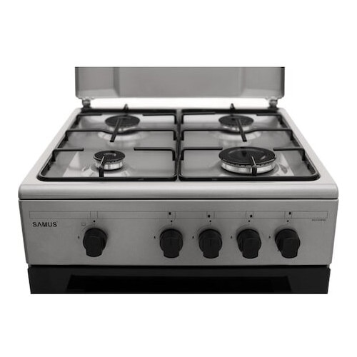 Aragaz Samus SM 450 BSS, 4 arzatoare, Cuptor pe gaz 49 L, Siguranta plita + cuptor, Argintiu