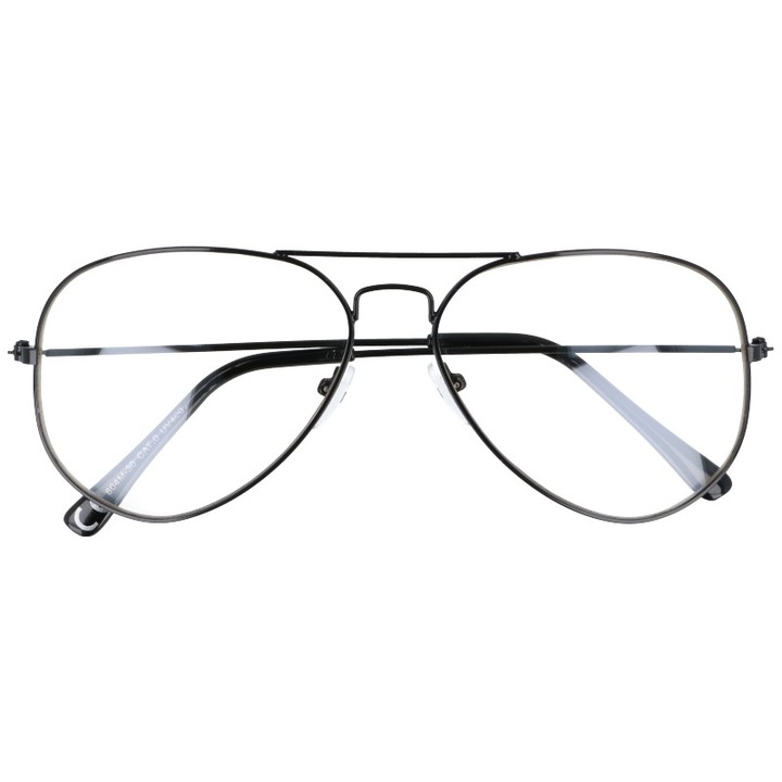 Ochelari de soare cu lentile transparente, Born86, Afra, Metal, UV400, 56-15-130 mm, Negru