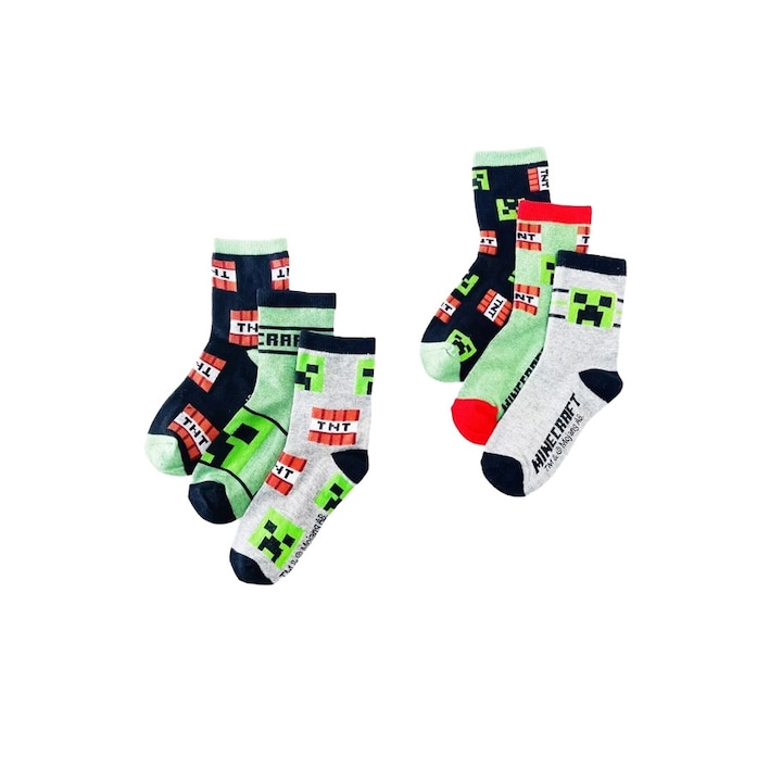 Комплект от 6 броя детски чорапи Minecraft 9096, Многоцветен