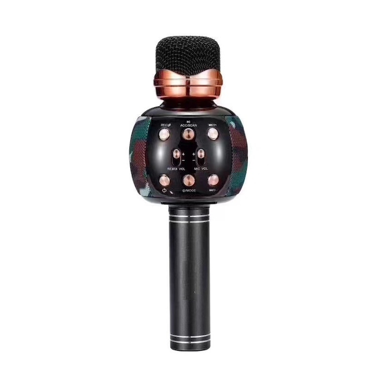 Karaoke mikrofon gyerekeknek, rádióval, kék, Bluetooth, USB, SD kártyanyílás, kompatibilis IOS, Android, PC, Tablet, Camouflage