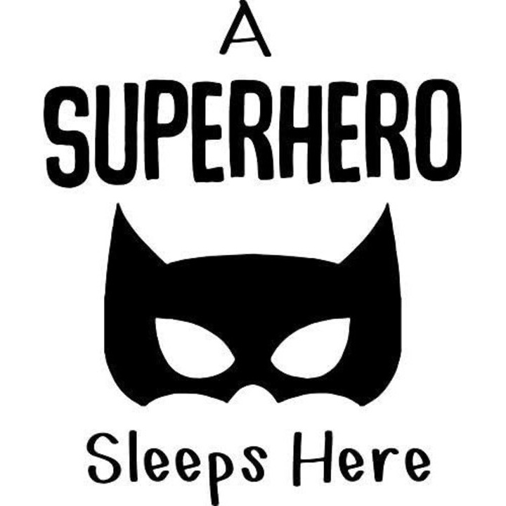 Dekoratív matrica, Üzenet"A superhero sleeps here", fekete, 66x58.40 cm
