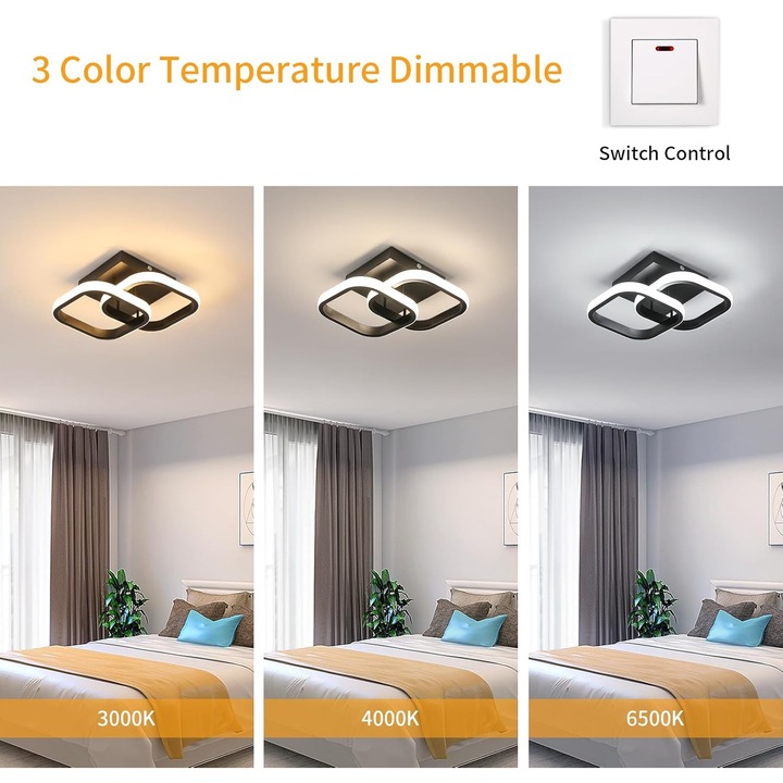 Lustra LED, Goeco, Acril/Metal, 22W, Model Patrate, Plafoniera, Lumina Calda/Neutra/Rece, Negru, Pentru Sufragerie, Dormitor, BucaTaRie, Hol