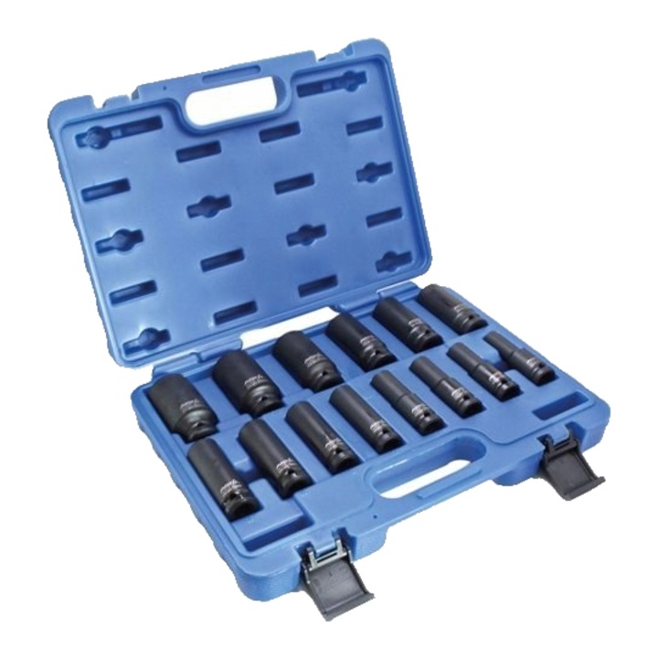 Set tubulare impact in 12 colturi, 10 - 32 mm, 14 piese, 1/2", Asta