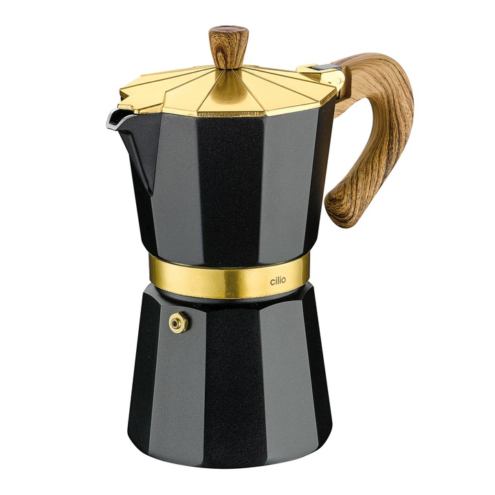 Filtru de cafea, CILIO, 6 cafele, 10x19cm, 300ml, Negru/Auriu