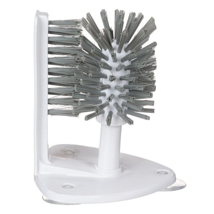 Двойна четка за чаши и контейнери, фиксираща с вендуза, 15 см, бяло със сиво, JMB-BBL8251