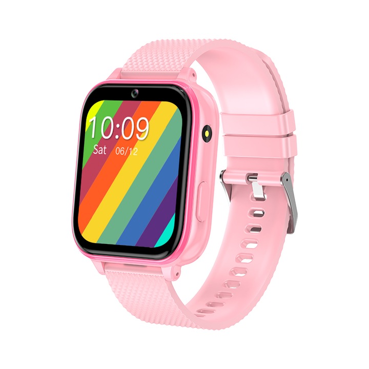 Ceas Smartwatch Pentru Copii YQT T12, Roz cu Functii de monitorizare, Recunoastere faciala, Camera, Apelare video, SOS, Perimetru siguranta, Comunicare bidirectionala