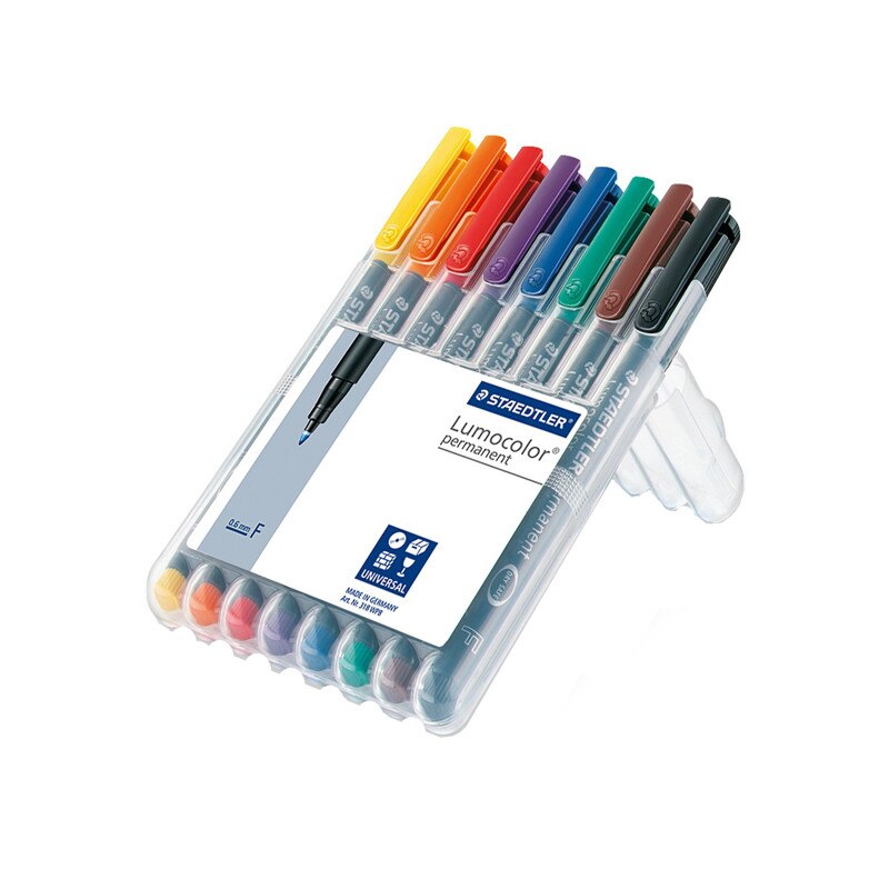 Marker permanent Staedtler Lumocolor 0.6 mm F permanent 8 culori/set ST-318-WP8