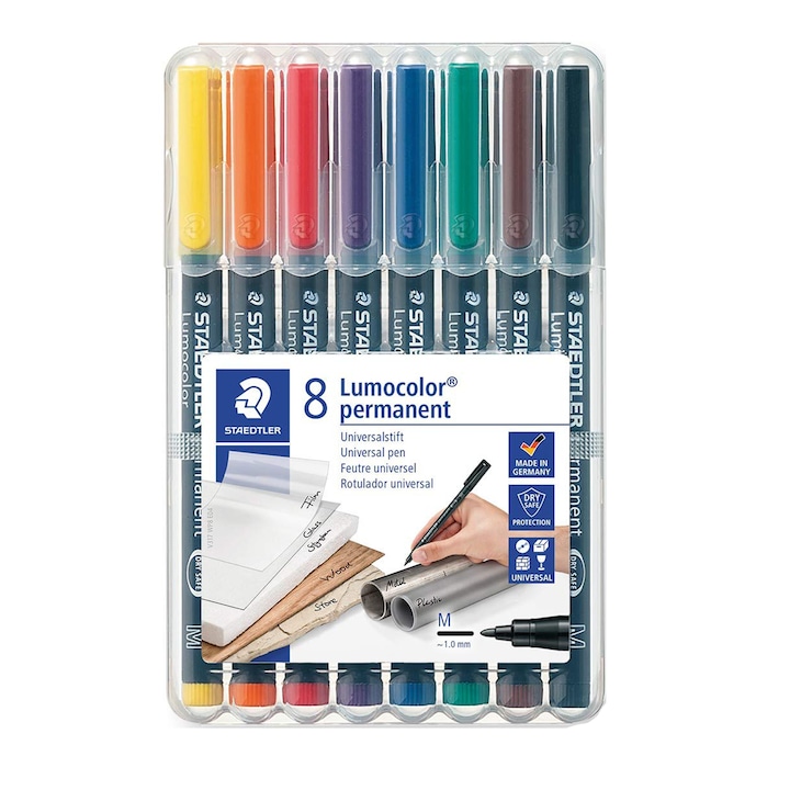Комплект маркери Lumocolor Staedtler 1.0 mm, M, перманентни, 8 цвята ST-317-WP8