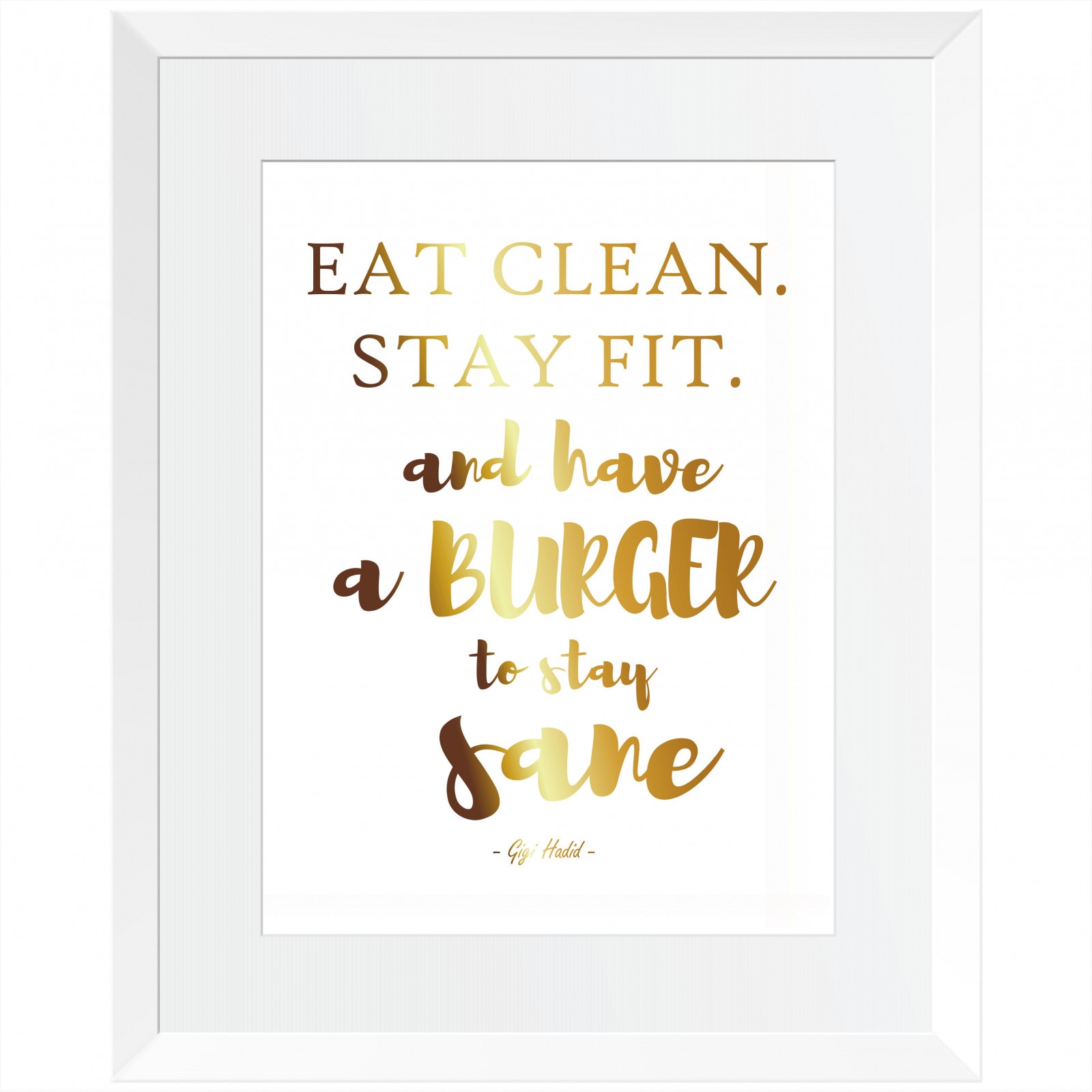 Tablou Eat BURGERS,colaj metalic auriu, inramat, 26x32 cm