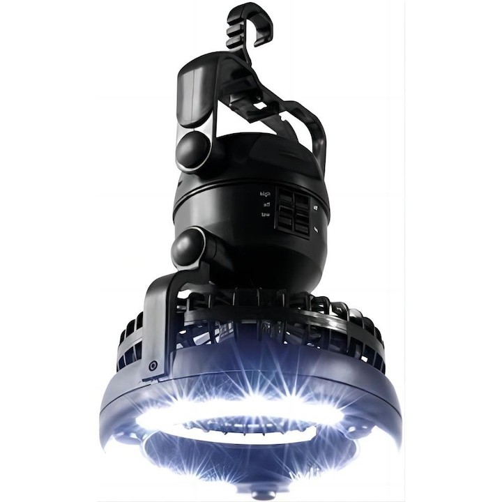 Ventilator portabil de camping, BYONDSELF®, 18 lumini LED, pivotant 180°, 28*16cm, negru