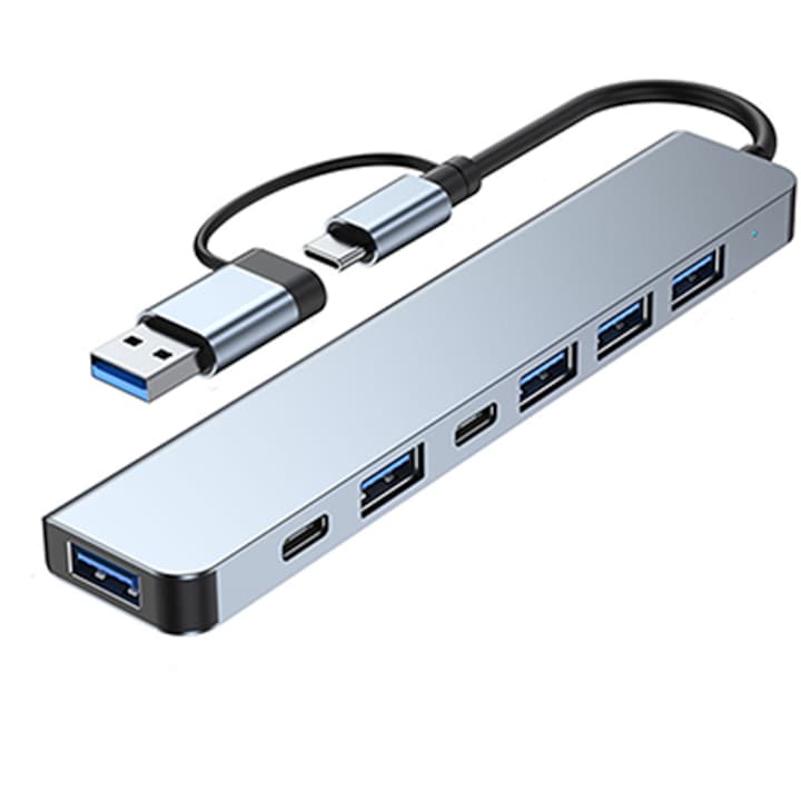 HUB адаптер 7 в 1 Sovel, USB Type-C / USB3.0, 1 x USB3.0, 4 x USB2.0, 2x USB-C, LED индикатор за захранване