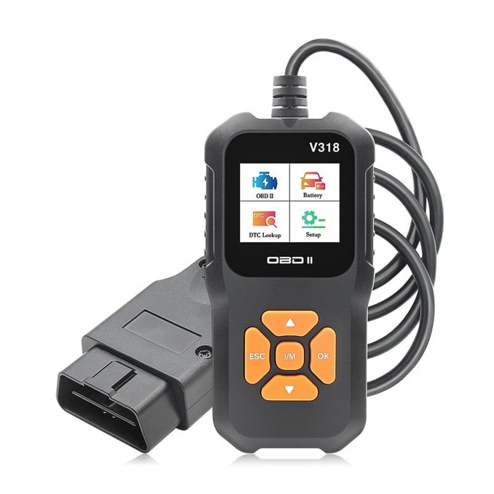 Techstar® V318 Auto Diagnostic Tester, Четене/Изтриване на кодове за грешки, LCD, Скенер за батерия/Система за зареждане, Четене/Изтриване на ABS кодове Тест, Преглед на данни на живо
