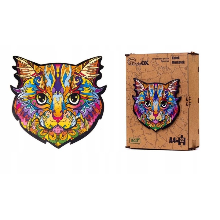 Дървен пъзел, ЕКО, Модел Котка, 22 части, 6+ години, 21x15x7cm, Многоцветен