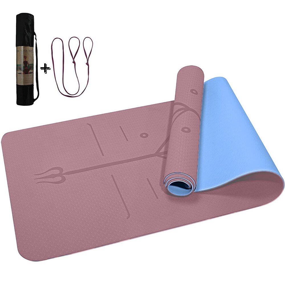 Saltea Pentru Yoga, Fitness, Exercitii Fizice, Pilates, Gimnastica Si  Aerobic, 183cm x 60 cm x 0,6cm, Husa De Transport, Yoga Mat, Densitate Mare,  Suprafata Antiderapanta, Roz inchis 