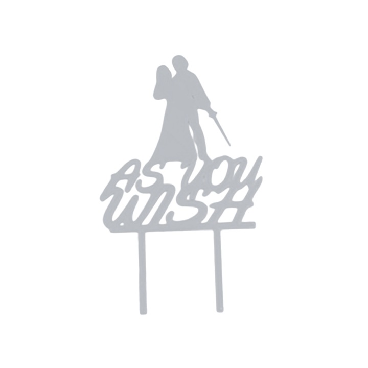 Esküvői torta felső dekoráció, Ízlés szerint ezüst 17 x 11 cm