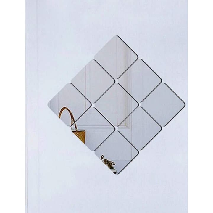 9 db DAVIDAMI CONCEPT® öntapadó akril dekoratív tükör készlet, négyzet alakú, 15 cm x 15 cm méret