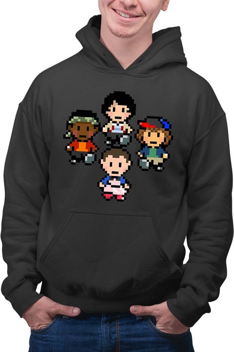 Hanorac barbati Stranger Things Chibi Pixel Art Small Illustration TV Series, negru, Negru