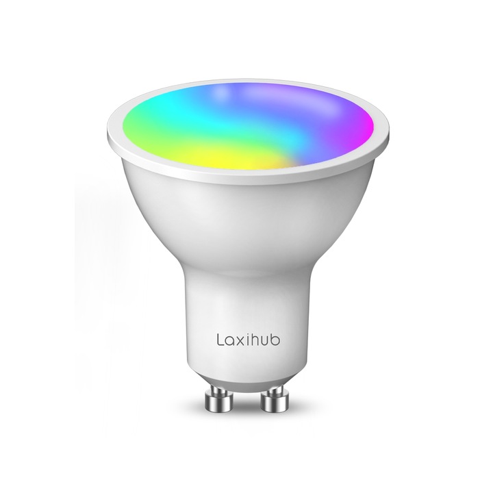 Смарт крушка, Laxihub, GU10, Wifi, LED, RGB, Съвместима с Google Home, Бяла